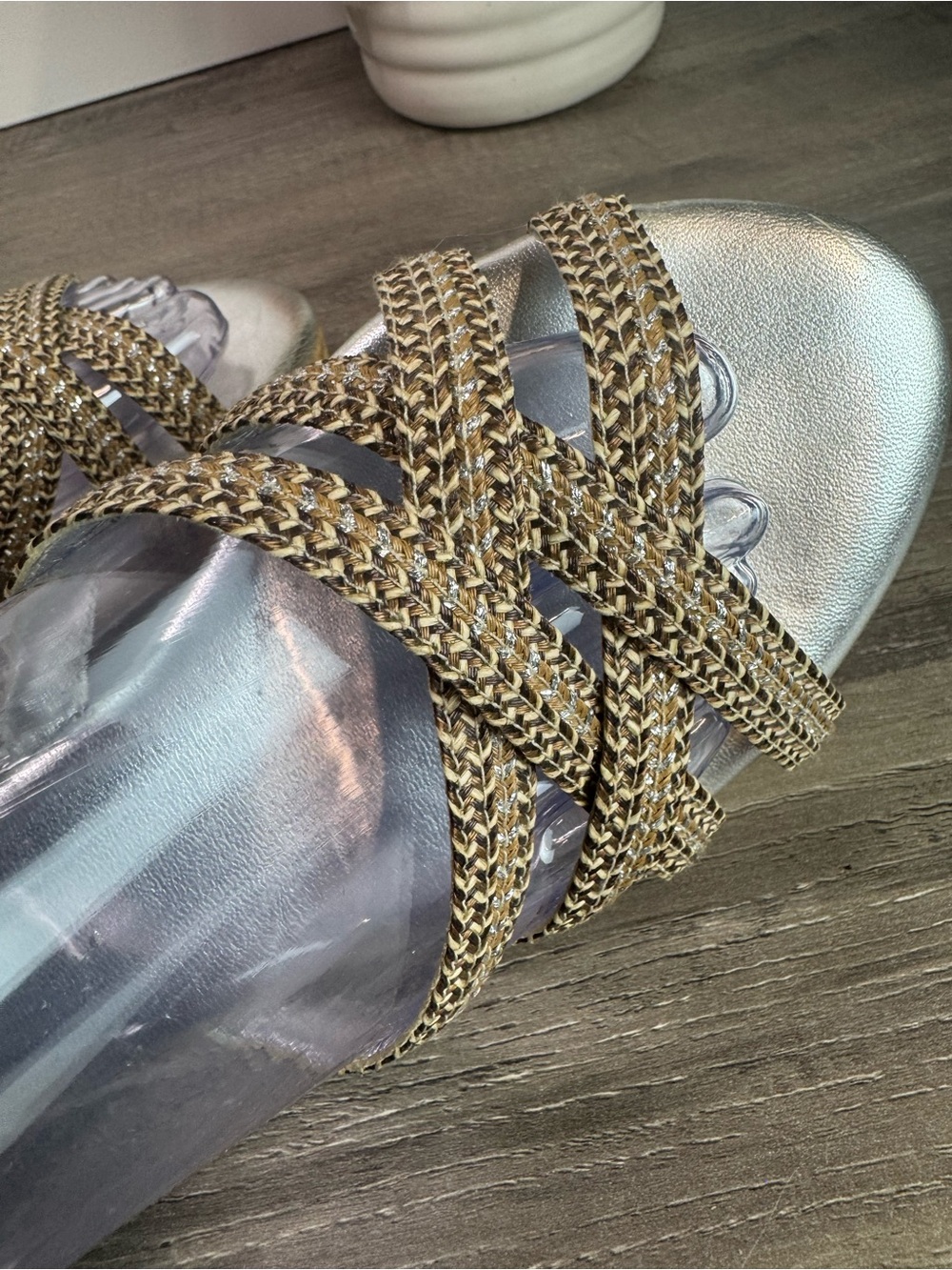 Eric Javits Raffia Metallic Braid cork wedge sandals size 7 - Picture 4 of 6